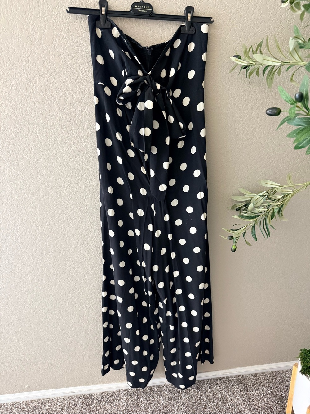 Anthropologie Black & White Polka Dot Strapless Wide-Leg Jumpsuit (worn once) - Picture 5 of 6